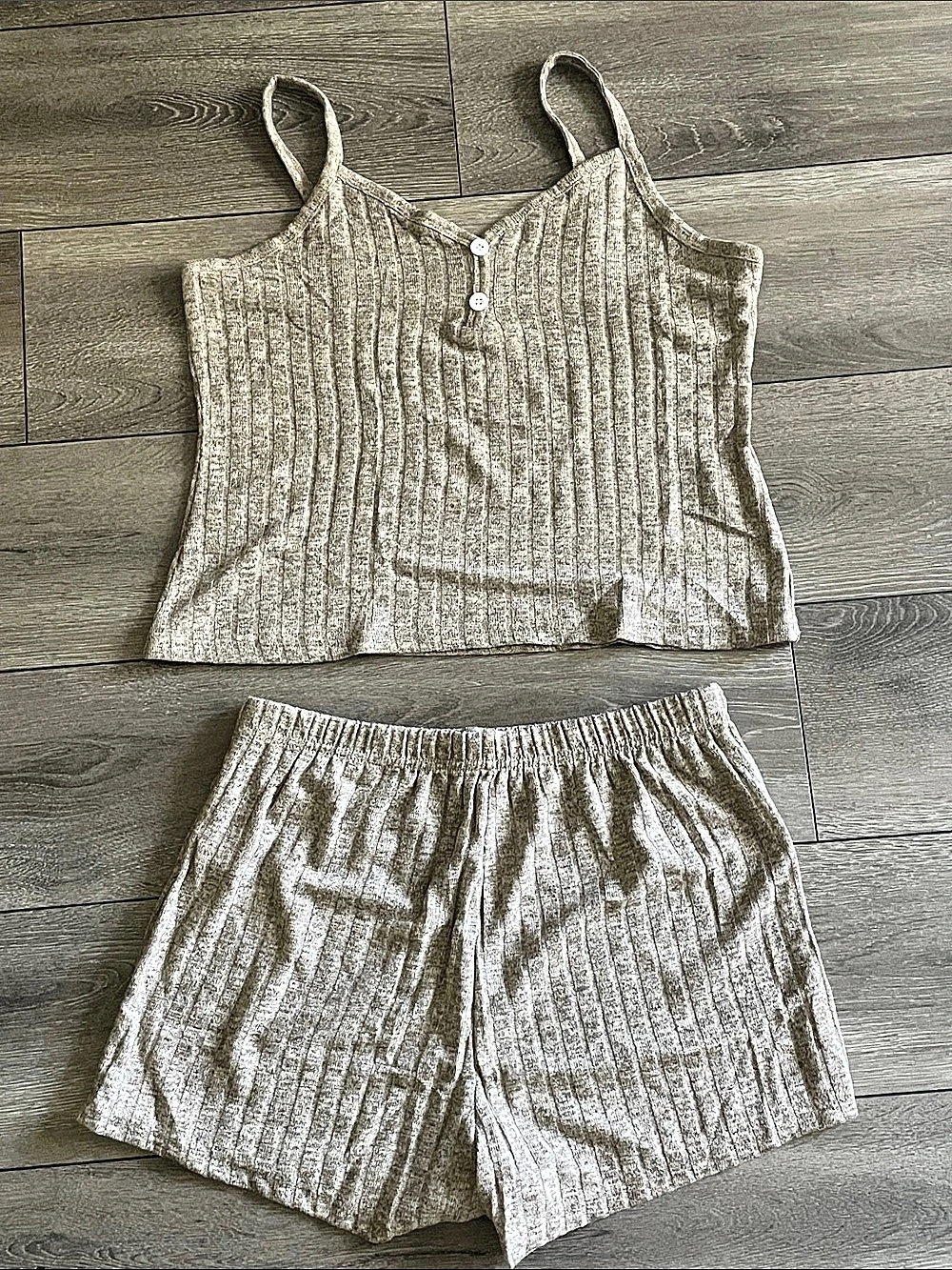 Ribbed Two-Piece Set in Brown Size Small